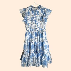 Blue Floral Smocked Mini Dress